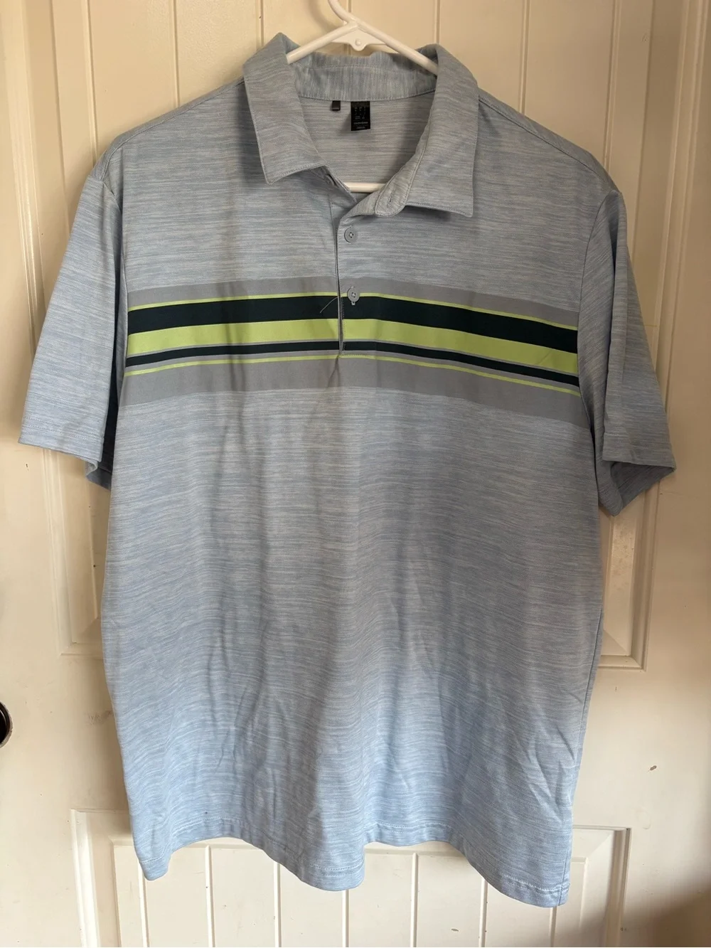 adidas Light Blue Polo with Lime and Navy Stripes